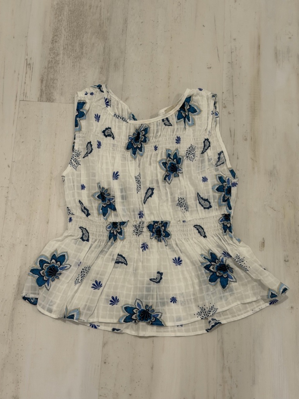 LOFT White Tank Top with Blue Floral Print